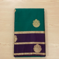 Peacock Teal Silk Saree Silver Brocade Pallu Purple Border Traditional
