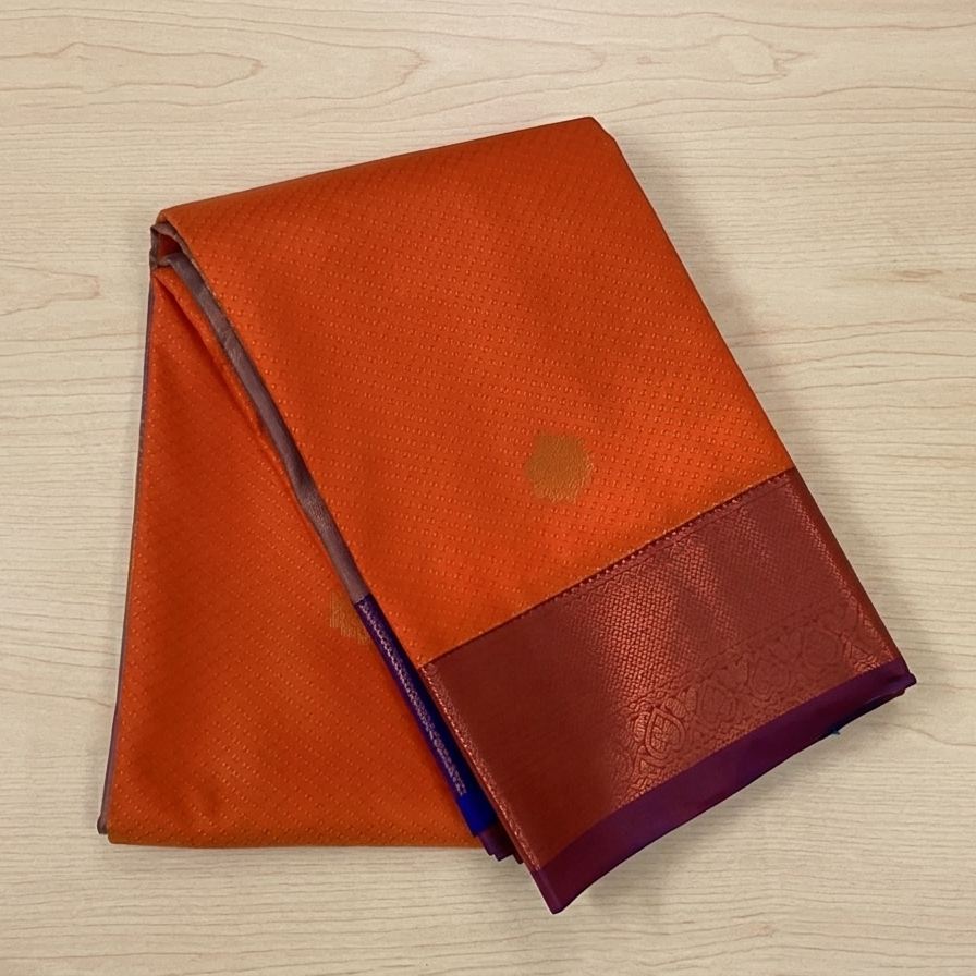 Burnt Orange Royal Purple Woven Zari Butta Saree Traditional Wear