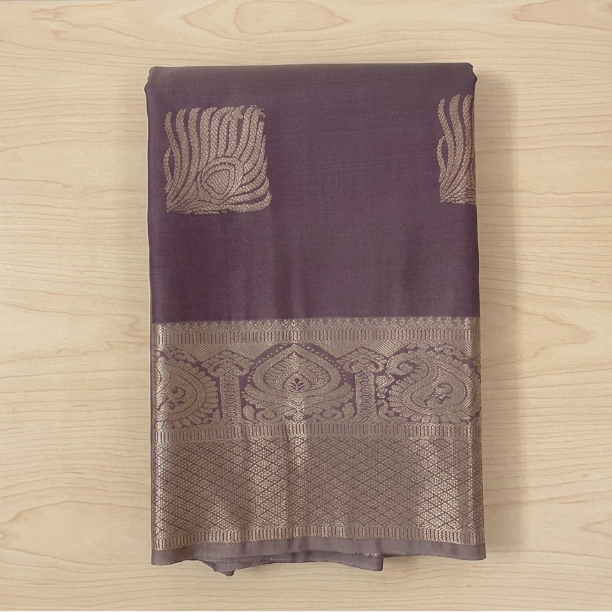 Turquoise Plum Saree Silver Zari Square Buttas Paisley Border Elegant
