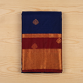 Cobalt Blue Silk Saree Maroon Pallu Gold Brocade Wedding Wear