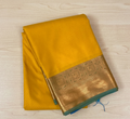 Mustard Silk Saree Copper Zari Border Royal Blue Pallu Traditional