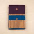 Plum Silk Saree Copper Zari Buttas Mauve Pallu Cobalt Border