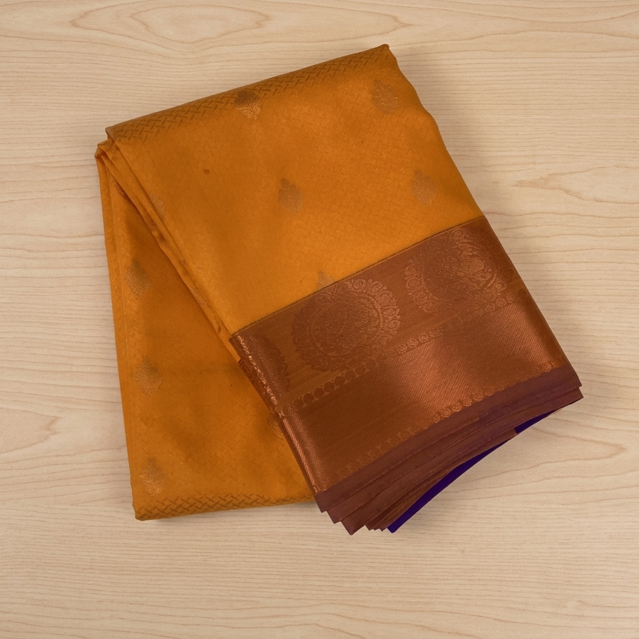 Saffron Orange Silk Saree with Royal Purple Zari Pallu Border