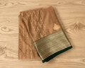 Taupe Brown Silk Saree Silver Brocade Pallu Teal Contrast Border