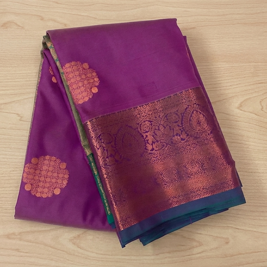 Magenta Purple Woven Zari Saree Teal Pallu Paisley Border Traditional
