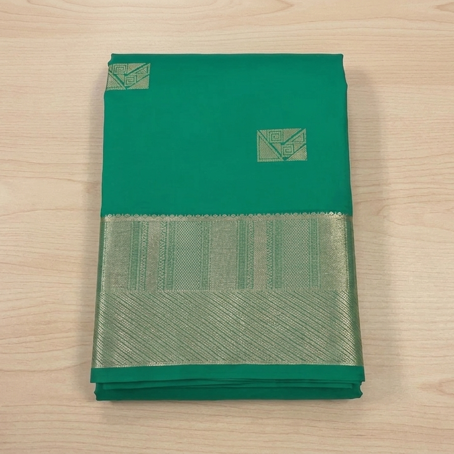 Teal Saree Silver Zari Striped Pallu Geometric Motifs Traditional Elegant