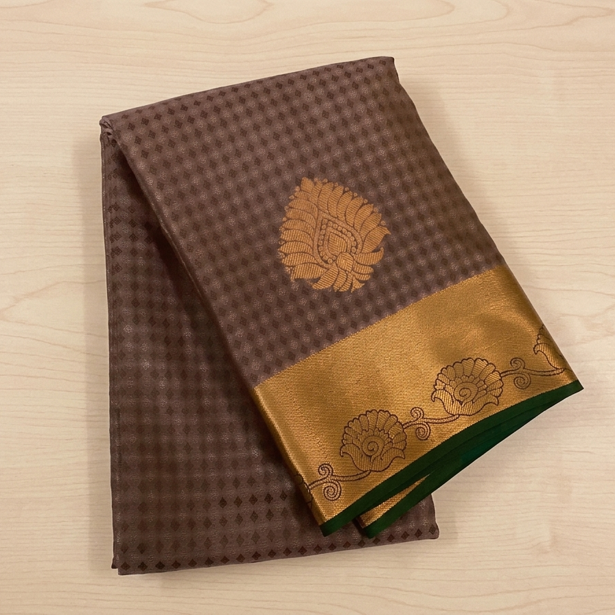 Plum Mauve Silk Saree Emerald Pallu Antique Gold Zari Border