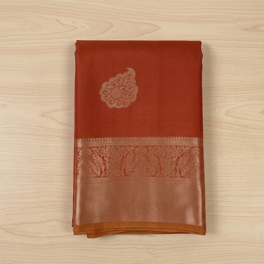 Coral Red Teal Green Silk Saree Silver Paisley Zari Border