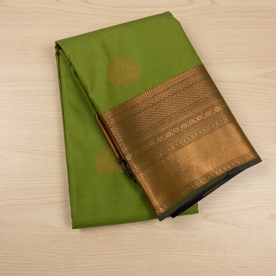 Green Purple Kanchipuram Silk Saree Gold Zari Butta Border Traditional