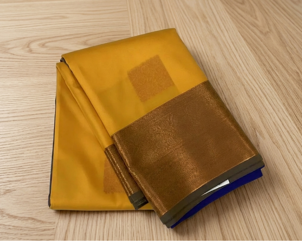 Mustard Yellow Silk Zari Saree with Plum Pallu and Border