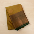 Mustard Gold Silk Saree With Emerald Pallu And Copper Zari