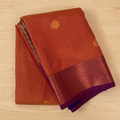 Rust Orange Silk Saree Rose Gold Brocade Pallu Royal Purple Border