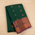 Deep Green Magenta Zari Silk Saree With Copper Pallu Border