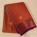 Rust Red Silk Saree Deep Violet Pallu Rose Gold Zari