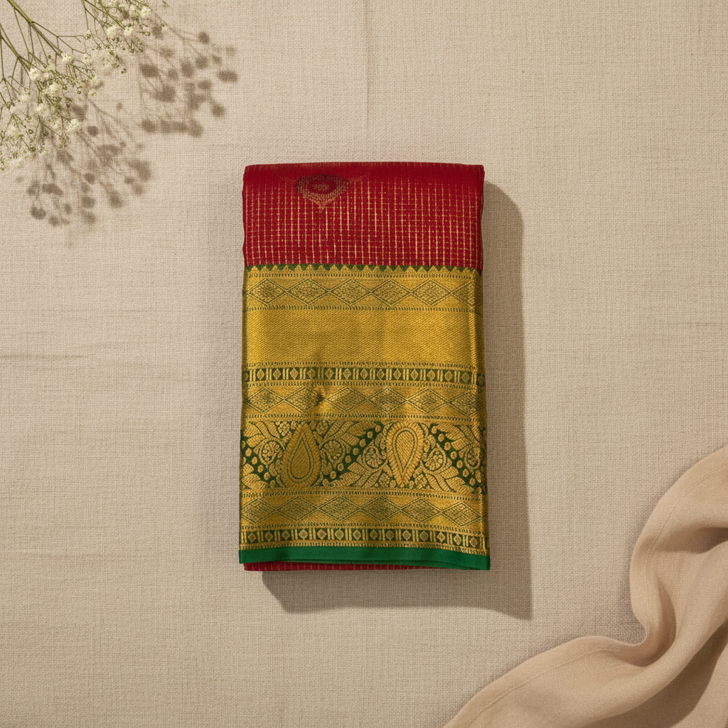 Maroon Red with Deep Green Border Elegance
