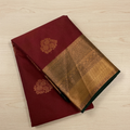 Deep Maroon Silk Saree Gold Zari Floral Butas Antique Pallu