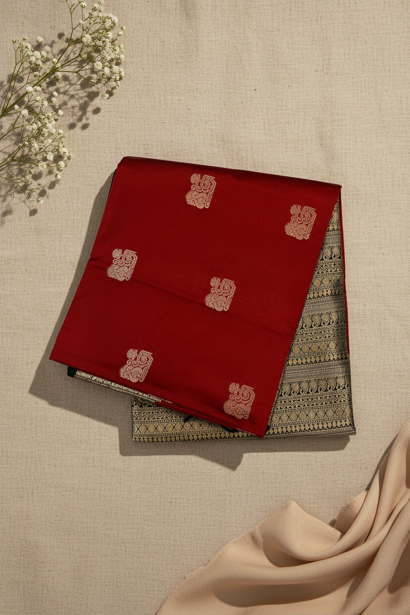 Red with Dark Green Soft Silk Elegance