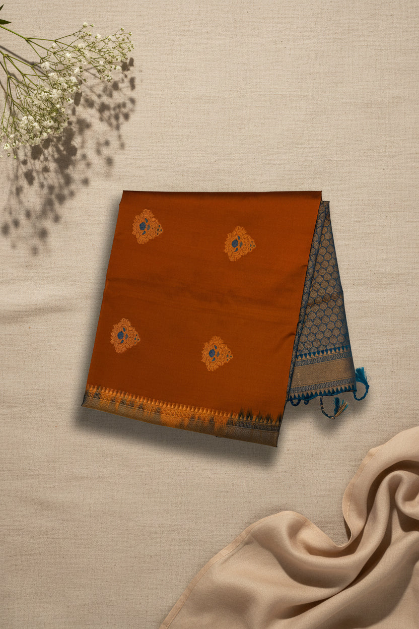 Rust Orange with Teal Blue Soft Silk Elegance