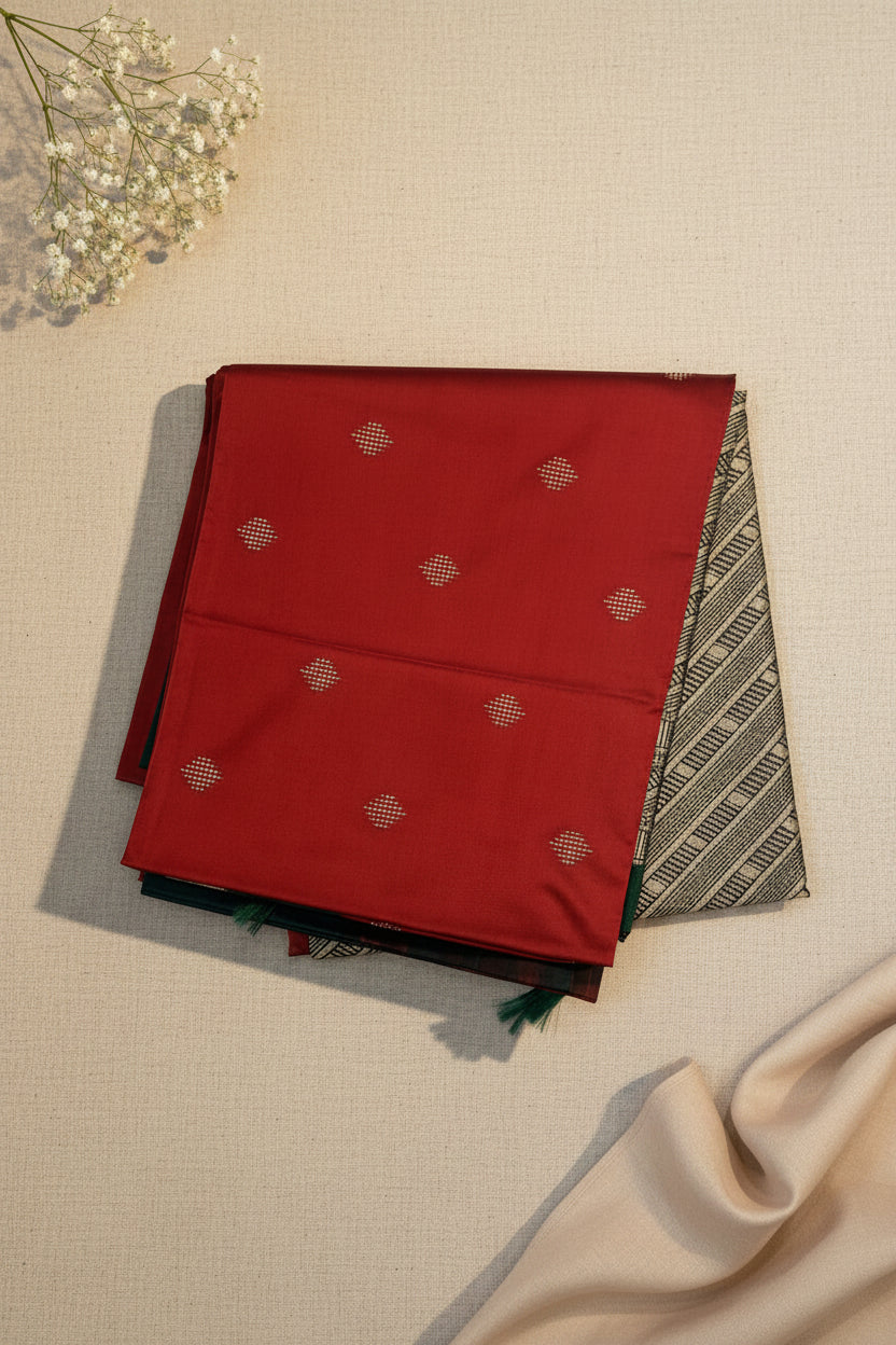 Maroon Green Silk Saree With Antique Gold Zari Diamond Buti