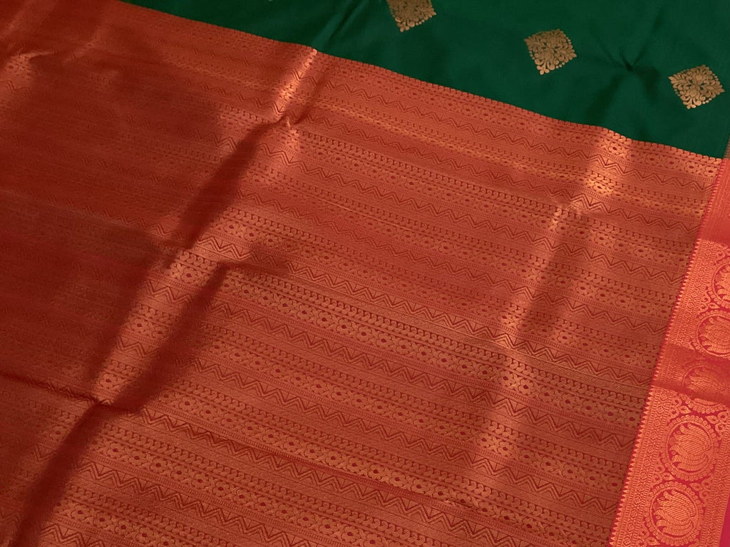 Peacock Green Maroon Zari Border Saree Diamond Motif Wedding Traditional