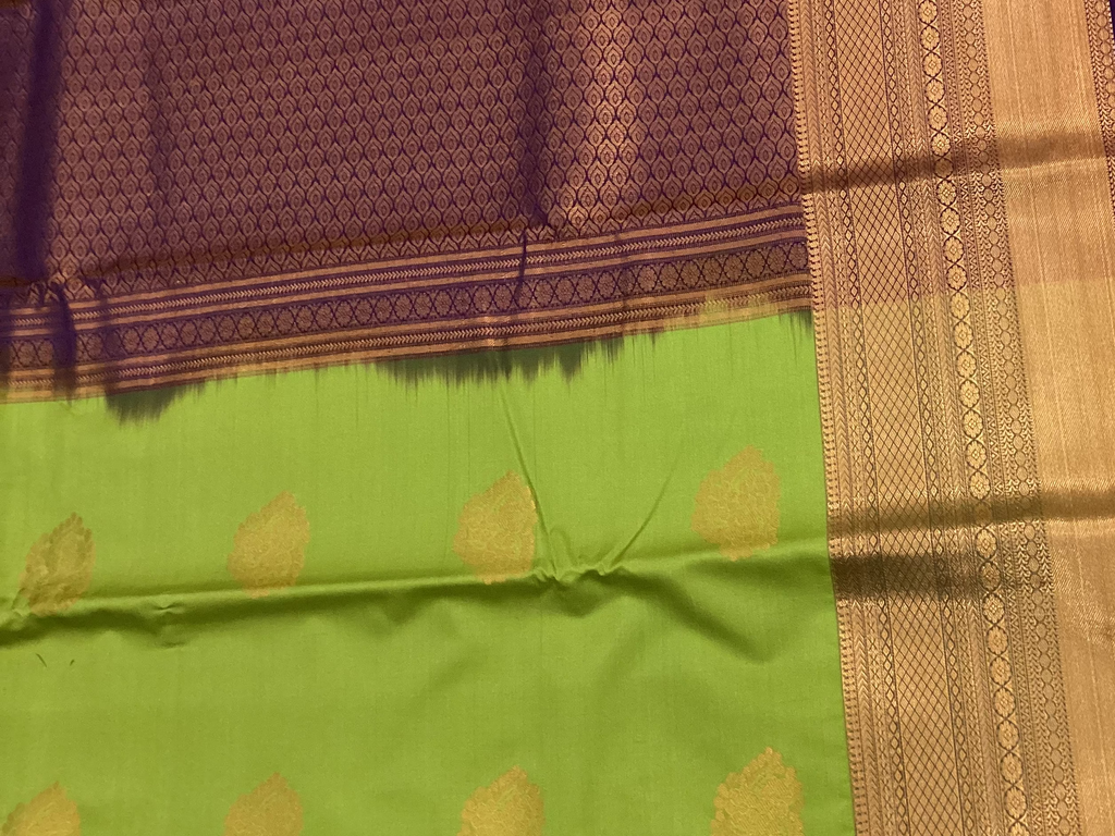 Green Purple Kanchipuram Silk Saree Gold Zari Butta Border Traditional