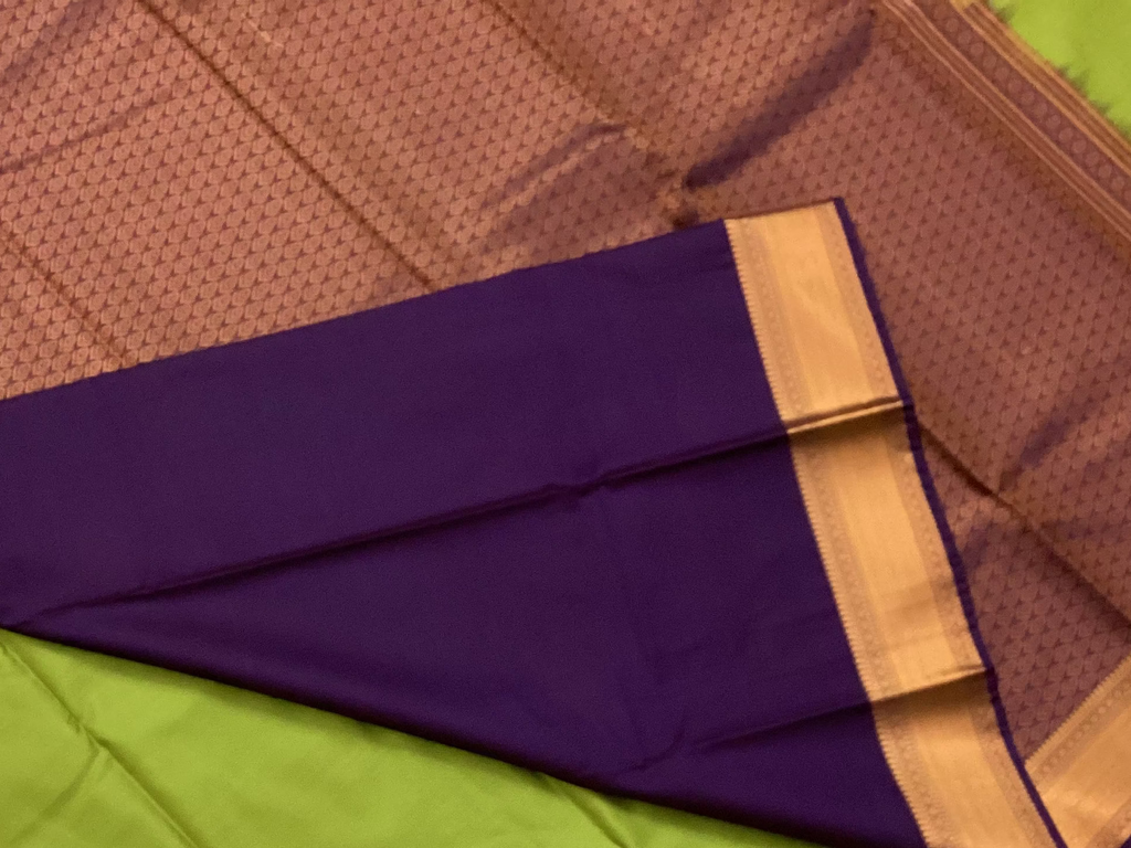 Green Purple Kanchipuram Silk Saree Gold Zari Butta Border Traditional