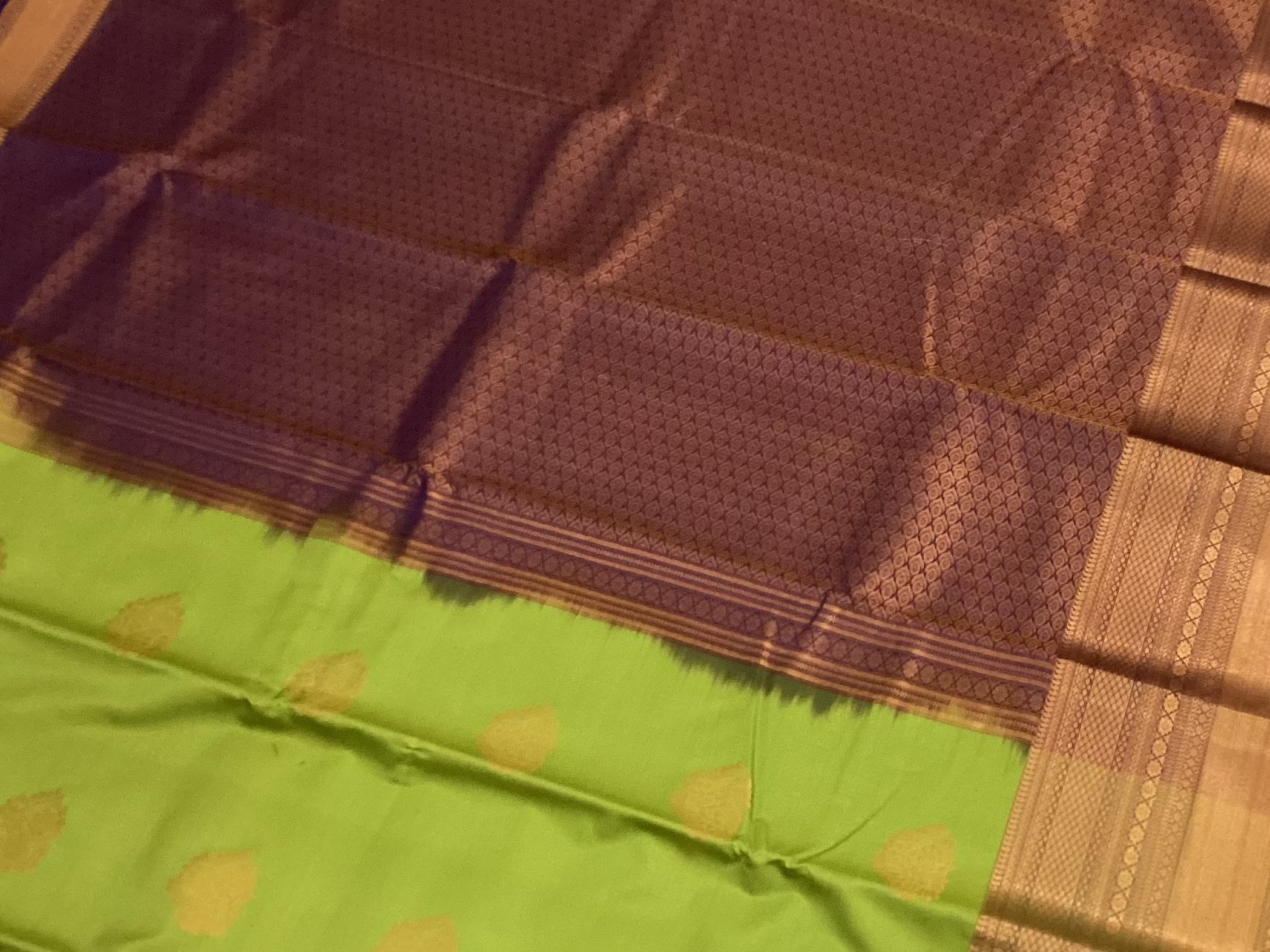 Green Purple Kanchipuram Silk Saree Gold Zari Butta Border Traditional