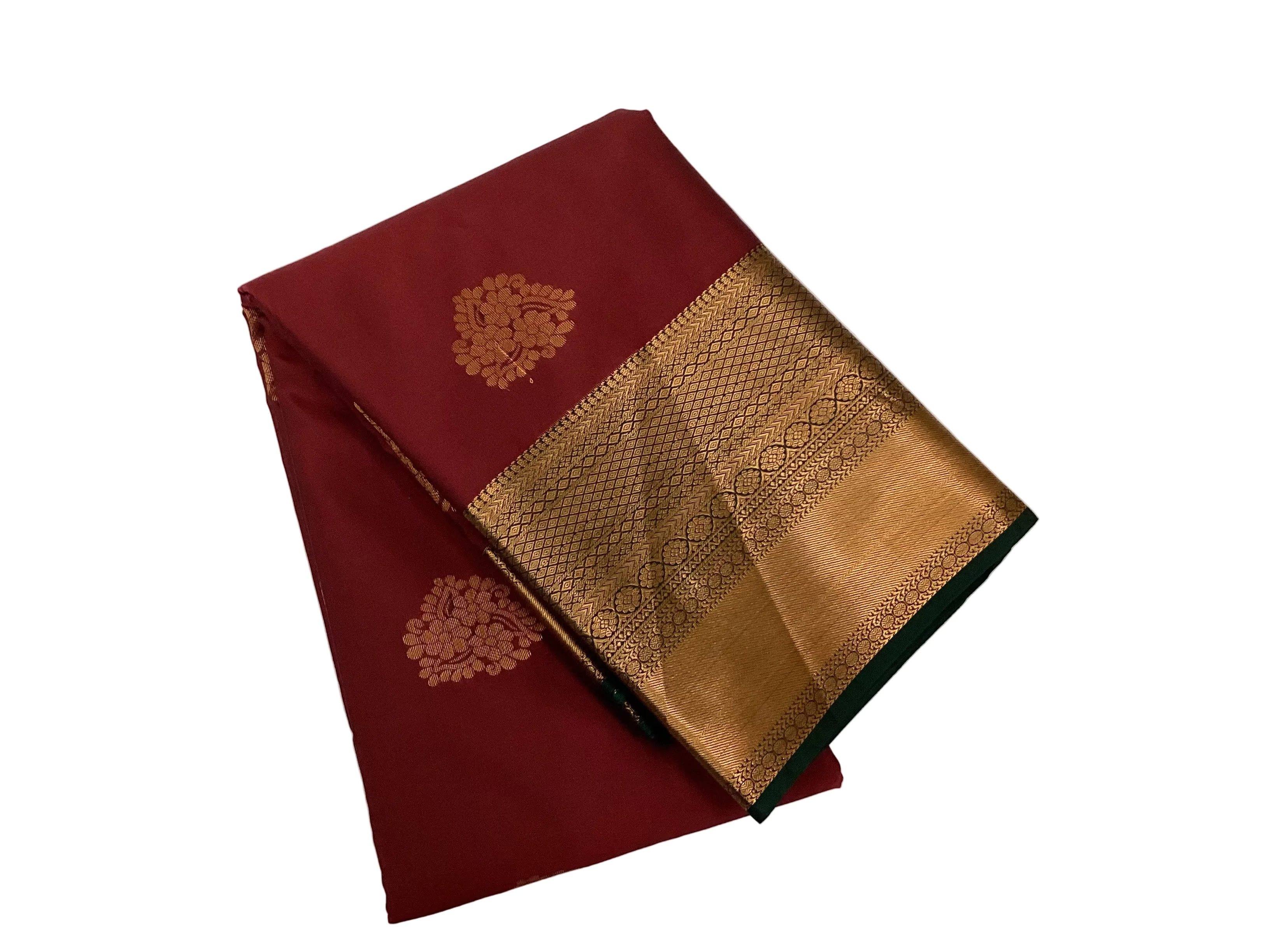Deep Maroon Silk Saree Gold Zari Floral Butas Antique Pallu