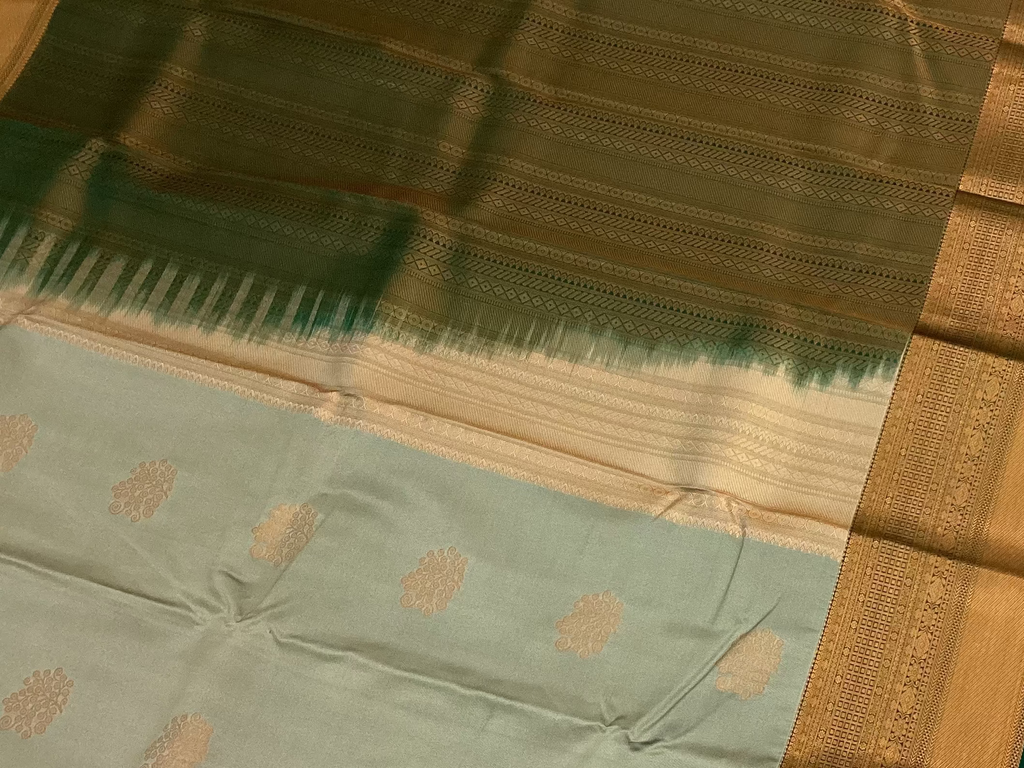 Pale Blue Silk Saree Teal Pallu Antique Gold Zari Border