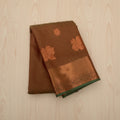 Emerald Green Rust Brown Silk Saree Gold Zari Floral Buttas