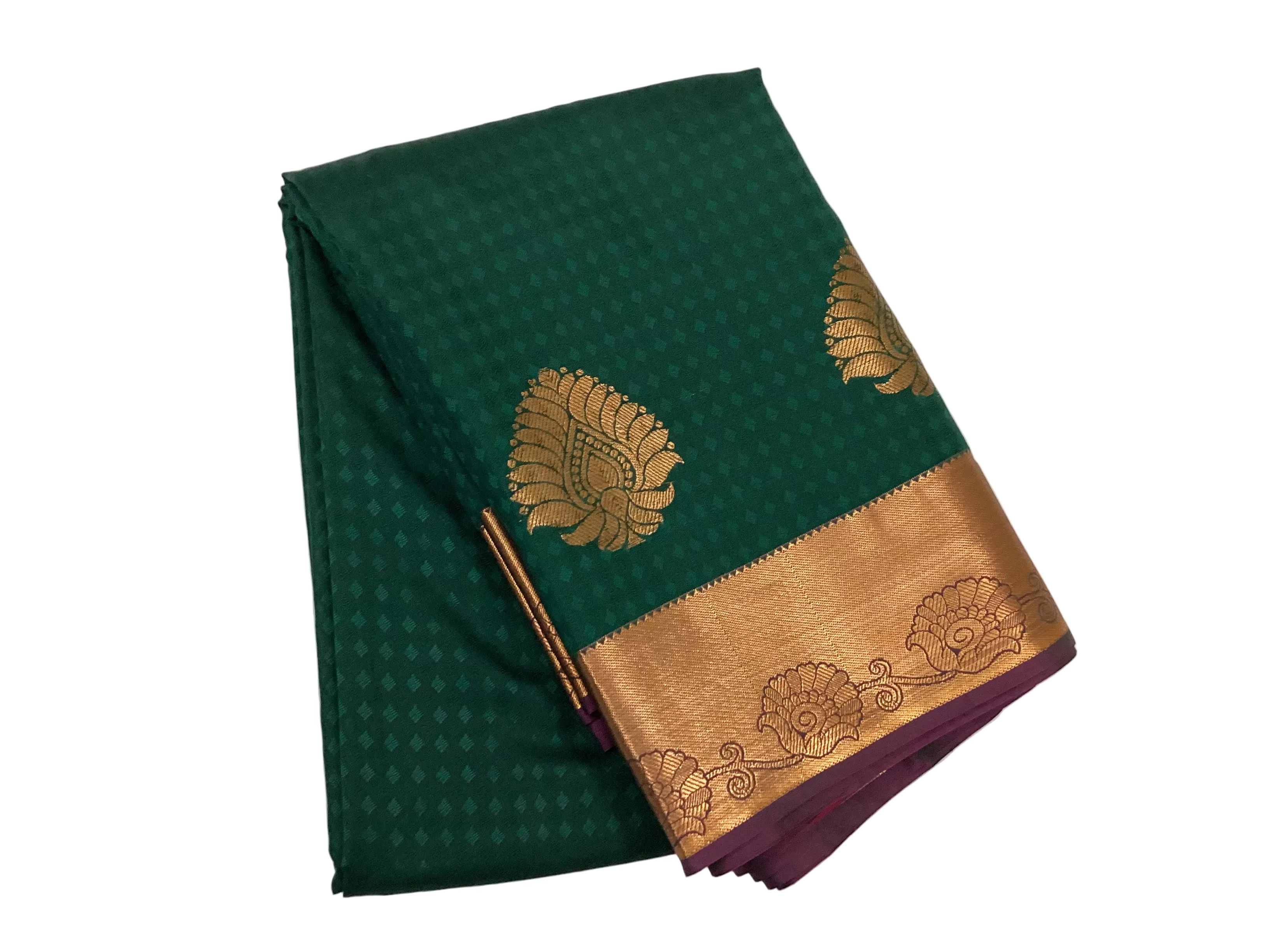 Deep Teal Silk Saree with Magenta Pallu and Copper Zari