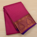 Fuchsia Cobalt Pallu Saree Copper Zari Leaf Border Elegant Classic