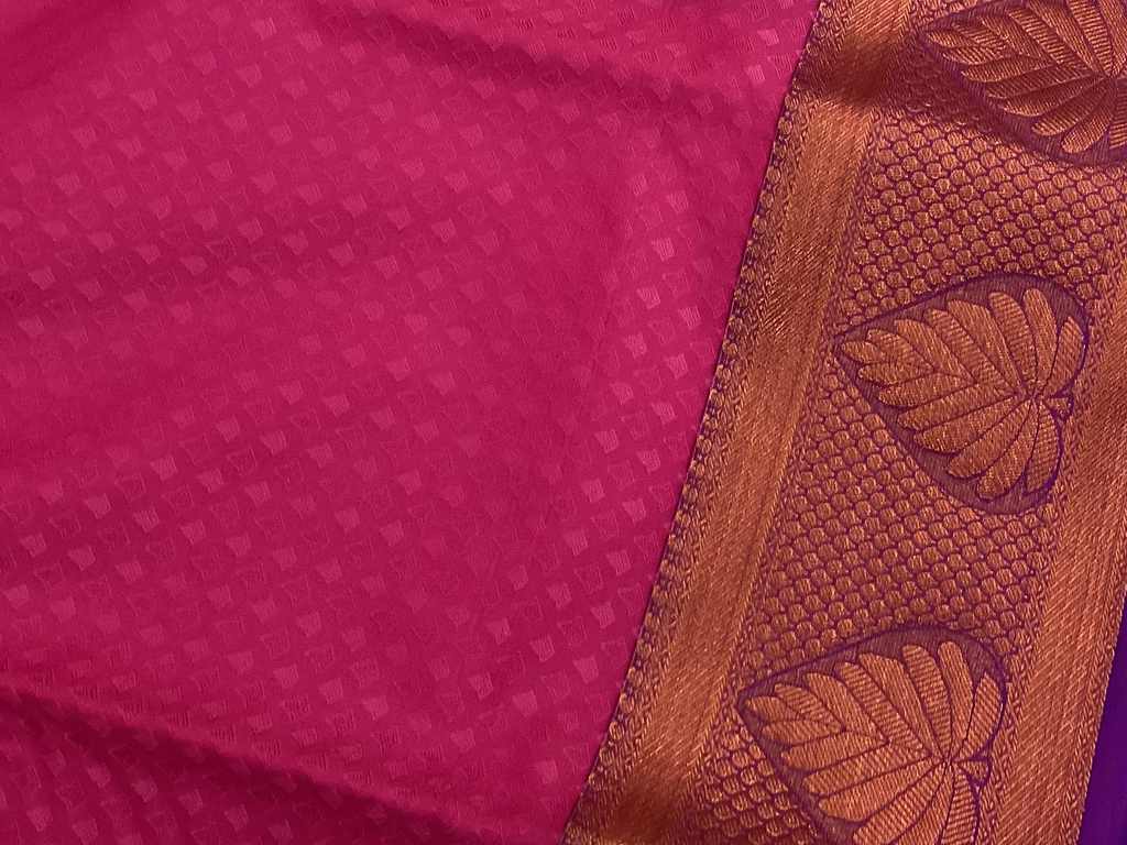 Fuchsia Cobalt Pallu Saree Copper Zari Leaf Border Elegant Classic