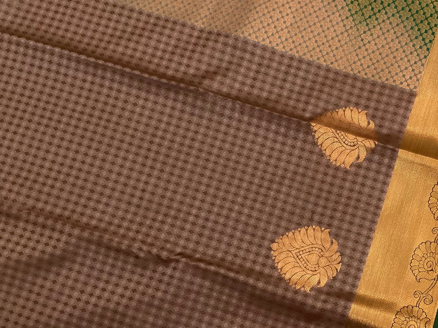 Plum Mauve Silk Saree Emerald Pallu Antique Gold Zari Border