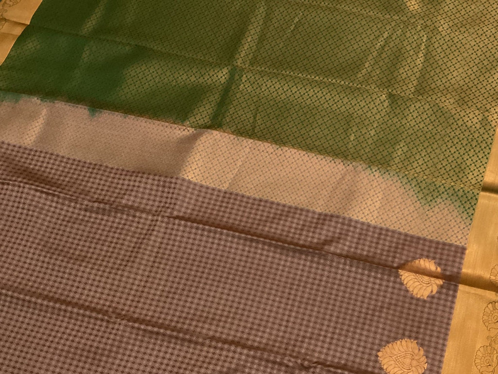 Plum Mauve Silk Saree Emerald Pallu Antique Gold Zari Border