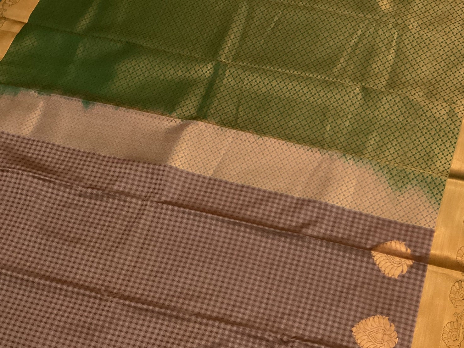 Plum Mauve Silk Saree Emerald Pallu Antique Gold Zari Border