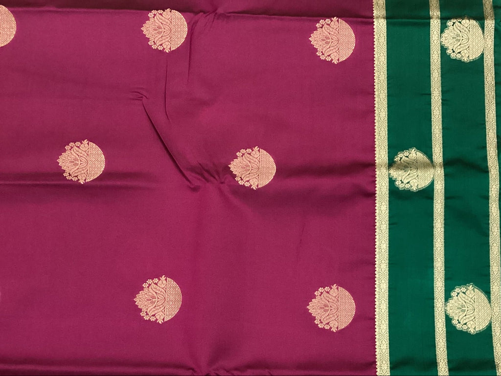Magenta Teal Silk Saree Silver Zari Brocade Pallu Floral Buti