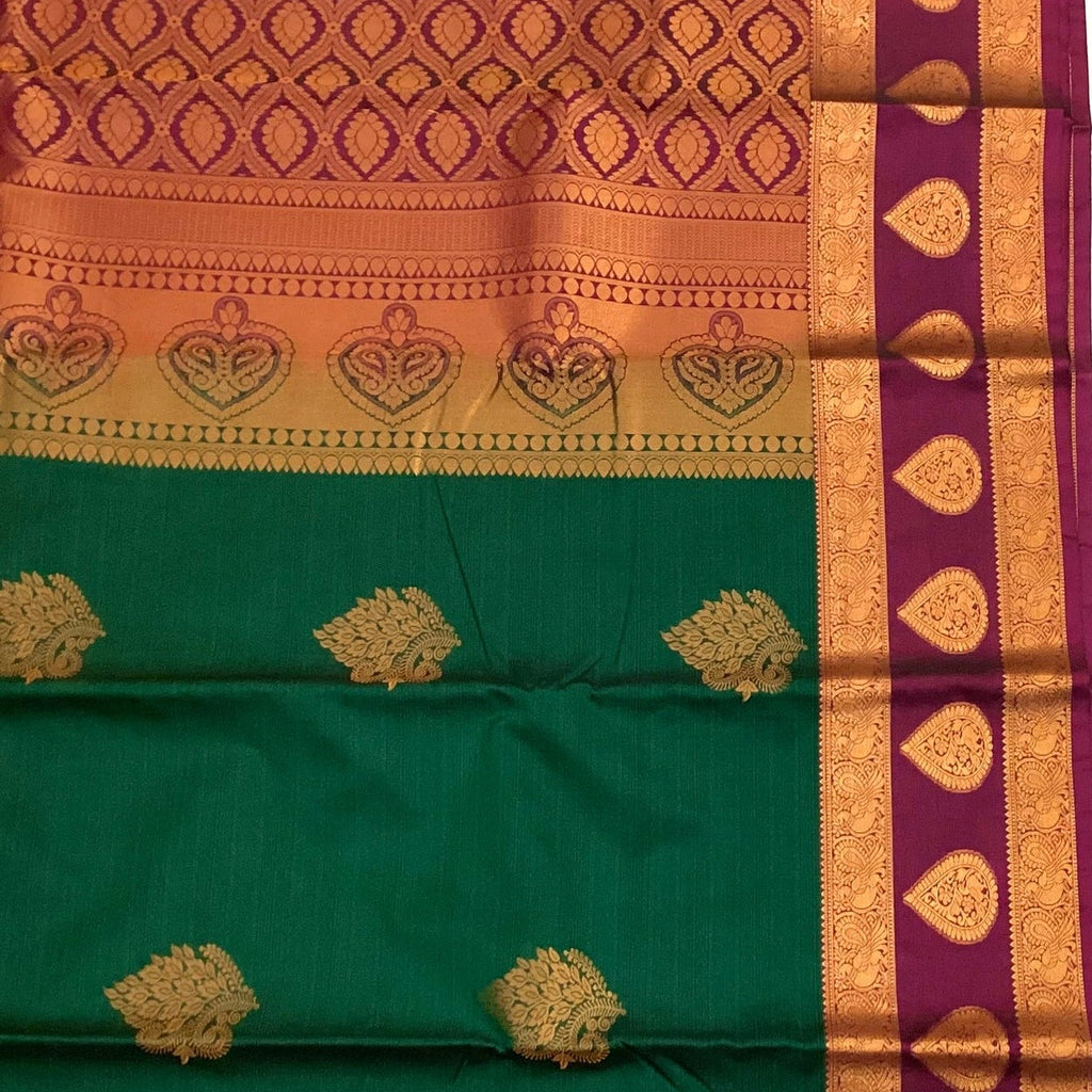 Teal Magenta Silk Saree Gold Zari Paisley Buta Wedding Traditional