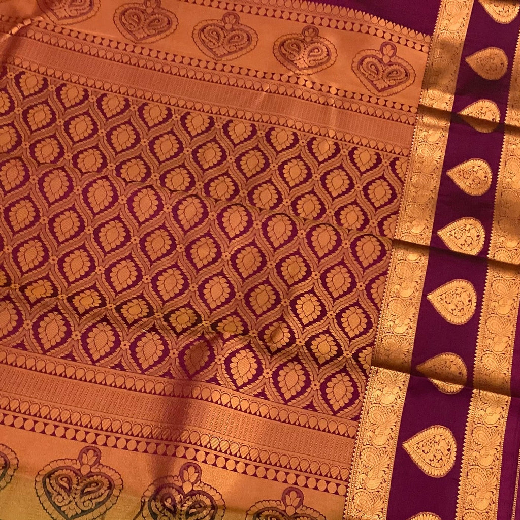 Teal Magenta Silk Saree Gold Zari Paisley Buta Wedding Traditional