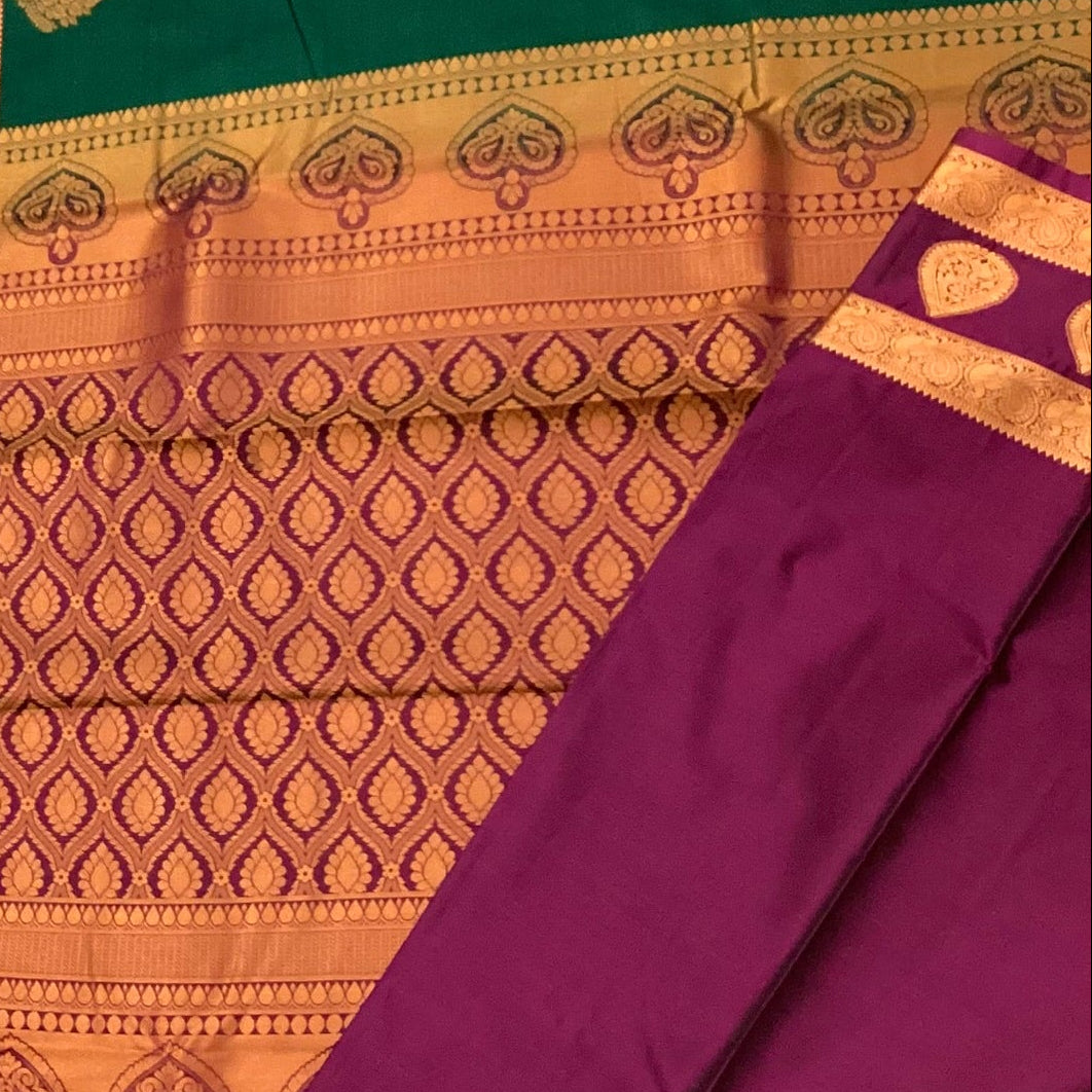 Teal Magenta Silk Saree Gold Zari Paisley Buta Wedding Traditional