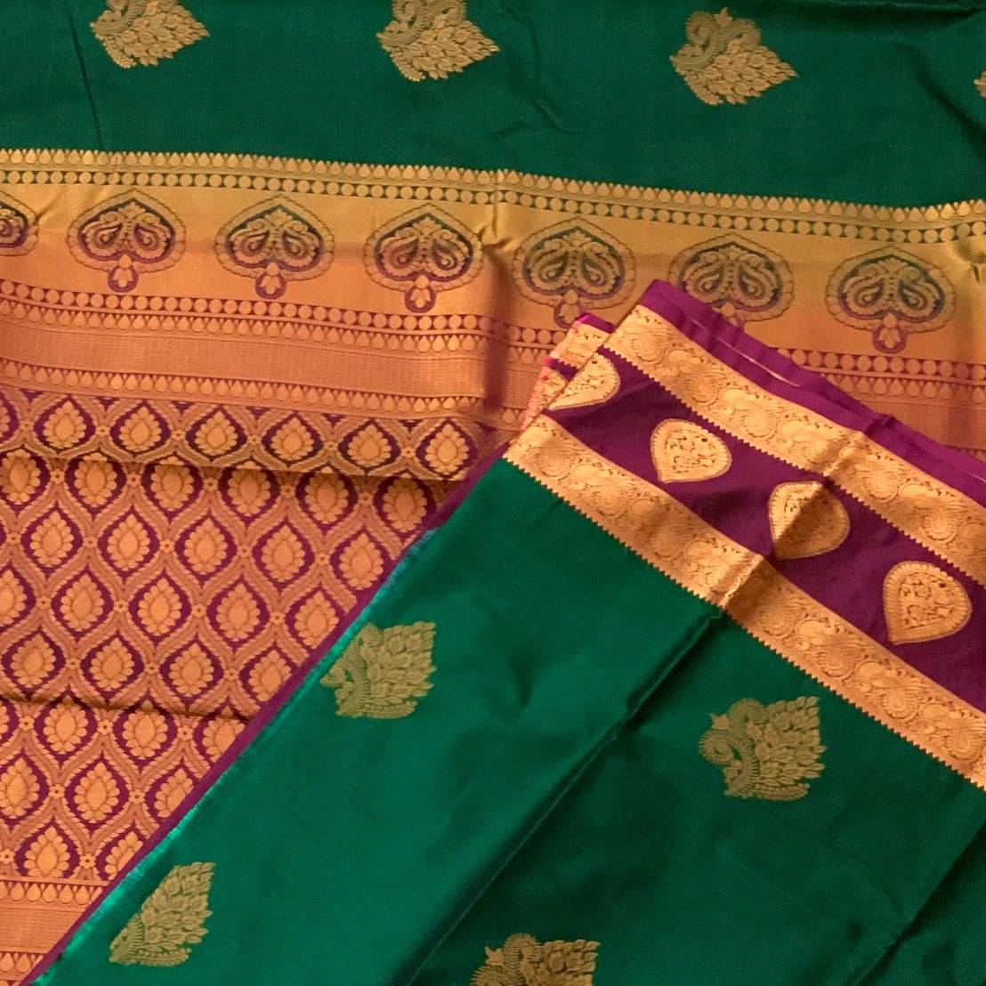 Teal Magenta Silk Saree Gold Zari Paisley Buta Wedding Traditional