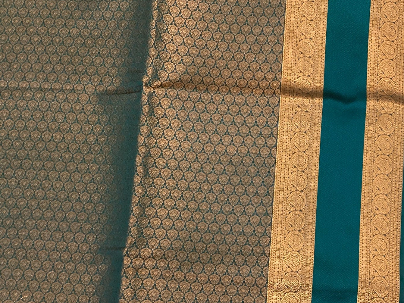 Burnt Orange Silk Saree Deep Teal Pallu Antique Gold Border