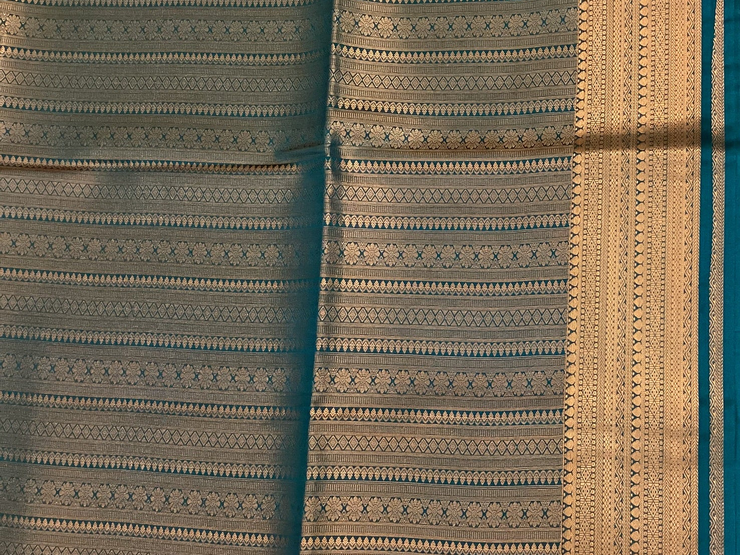 Burgundy Silk Saree with Gold Square Motifs Teal Pallu Zari Border