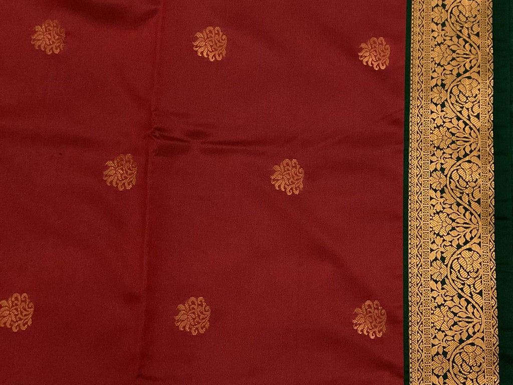 Maroon Teal Silk Saree Golden Zari Brocade Border Festive Wedding