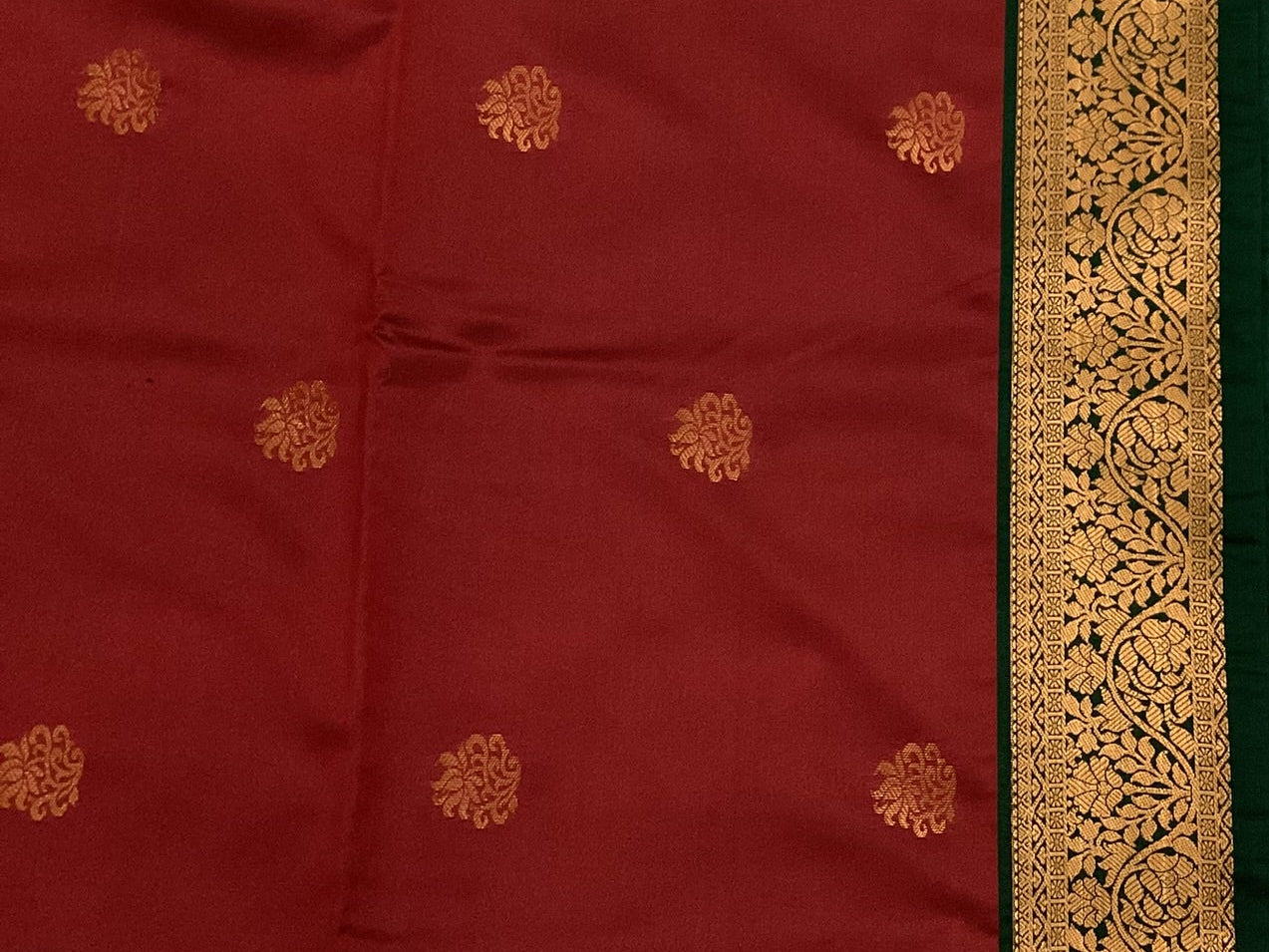 Maroon Teal Silk Saree Golden Zari Brocade Border Festive Wedding
