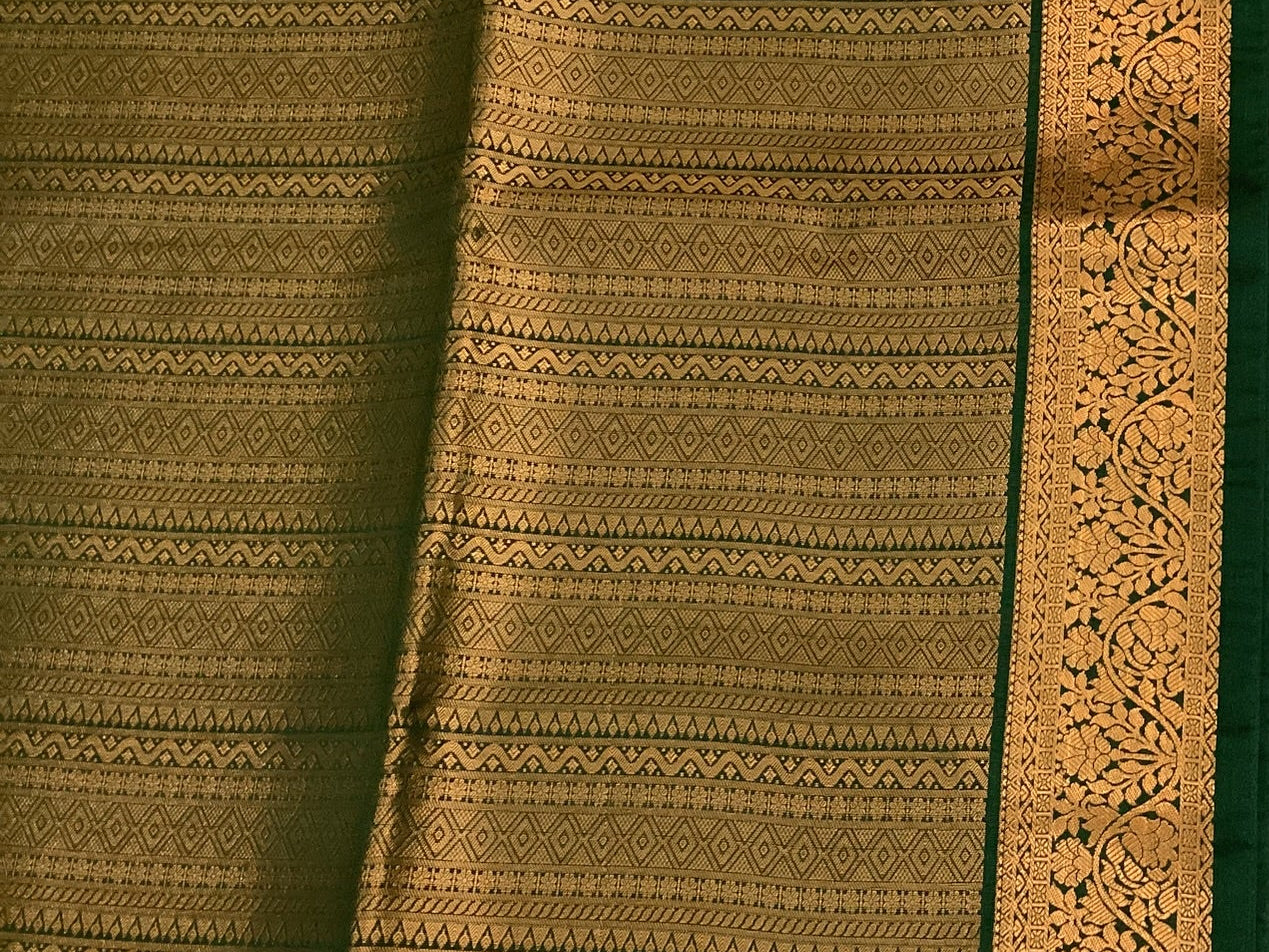 Maroon Teal Silk Saree Golden Zari Brocade Border Festive Wedding