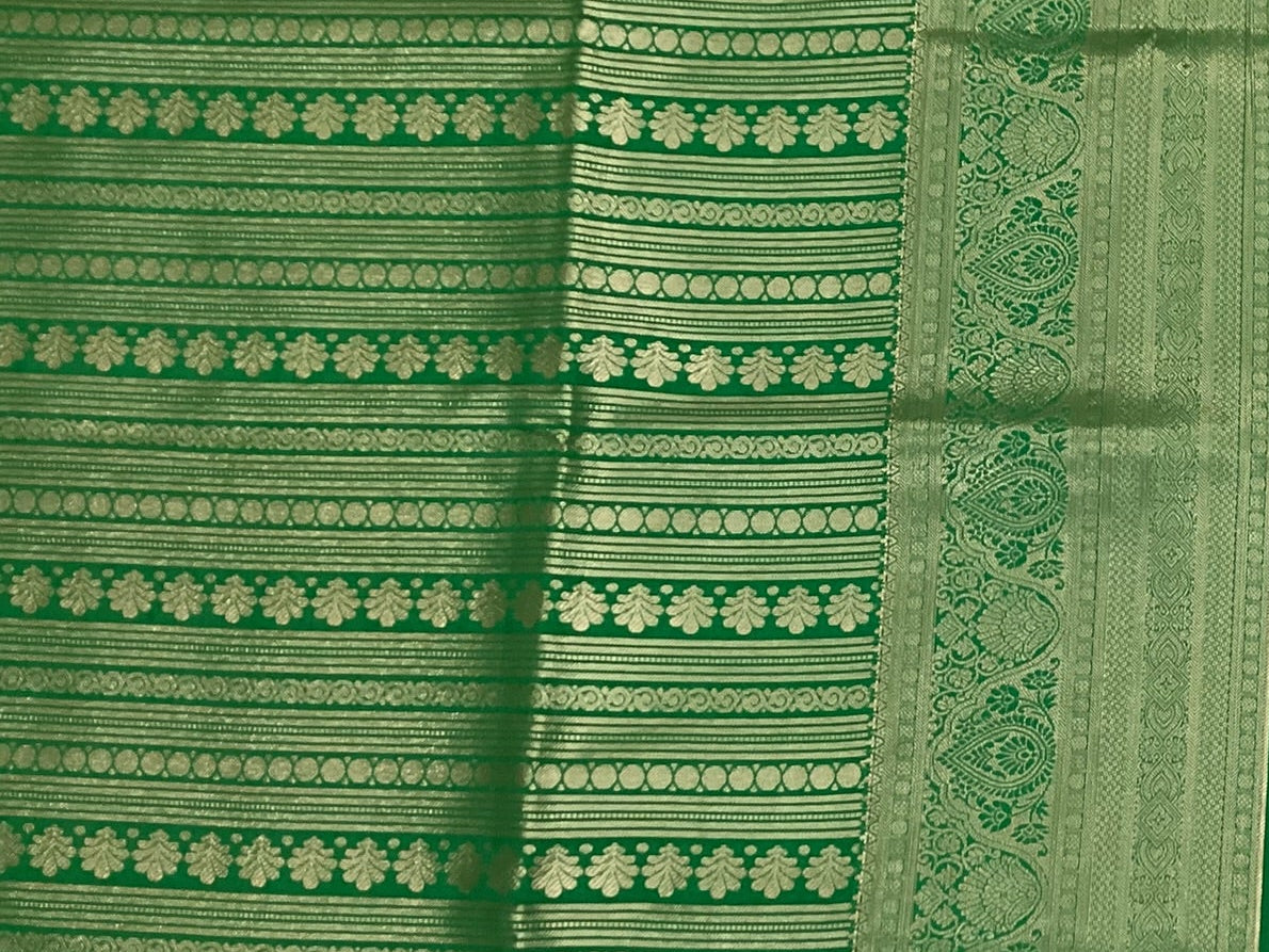 Emerald Green Mint Beige Saree Woven Paisley Silver Zari Border