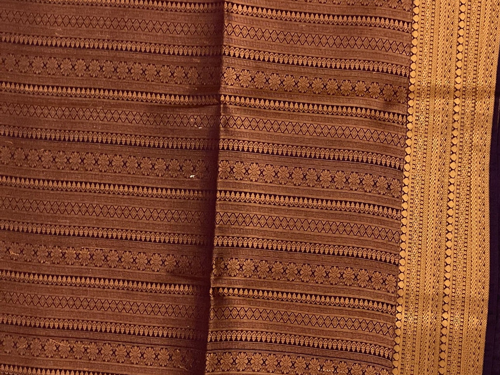 Aubergine Seafoam Silk Saree Gold Zari Square Buta Woven Border