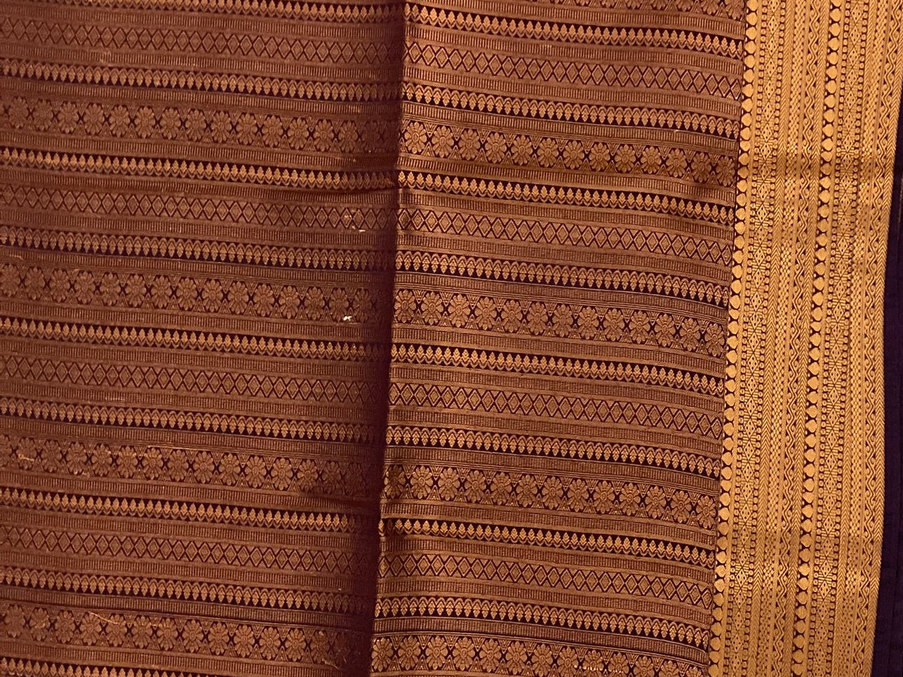 Aubergine Seafoam Silk Saree Gold Zari Square Buta Woven Border