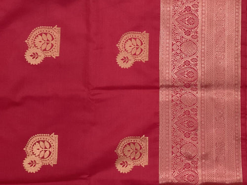 Deep Magenta Silk Saree Teal Pallu Gold Woven Motif Traditional